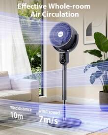 Aigostar 10" 3D Oscillating Tower-Style Pedestal Fan – Energy-Efficient DC Air Mover With Quiet Operation, LED Touch Controls, 8-Speed Variable Airflow, 3 Breeze Patterns & 1-12 Hour Auto-Off Timer, Remote Included - Mistral - UK Plug(220-240V) - View 2