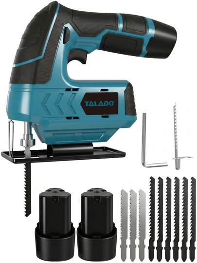Sierra caladora inalámbrica, velocidad máxima de 2500 SPM, equipada con batería de 1,5 Ah, ángulo de corte de 45°, incluye 9 hojas de sierra, adecuada para carpintería, trabajo de metales y proyectos de bricolaje.