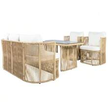 4-Tier PE Rattan Garden Furniture Set With 3-Seater Sofa, 2-Seater Chair And Glass Table – Outdoor Lounge Set With Polyester Sofa, Steel And Glass Table For Patio And Balcony - 米色 - 查看 11