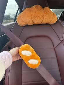 1pc Plush Bread-Shaped Car Neck Pillow & Lumbar Support, Soft Plush Car Decor, Enhances In-Car Comfort - Multiple Styles - View 7