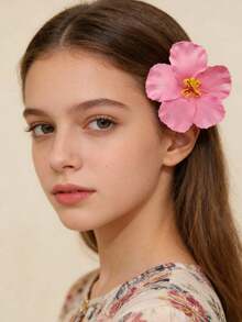 7pcs Girl Hibiscus Hair Clips Beach Photoshoot Atmosphere Side Clips Duckbill Clips - Multicolor - View 5