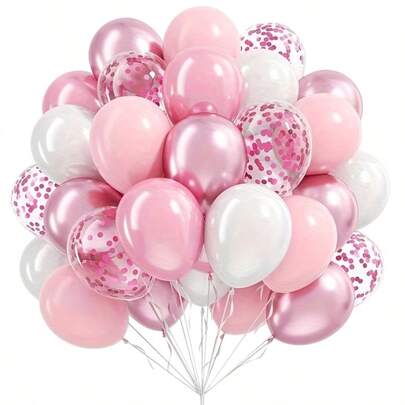 60pcs Pink And White Balloons, Containing Pearl Pink, White, Macaron Pink, Metallic Pink And Pink Glitter, Suitable For Wedding, Birthday Celebration, Bridal Shower, Christening, Princess Theme, Gender Reveal, Engagement, Valentine's Day, Mother's Day, Graduation, Baby Shower Decoration And Holiday Decoration