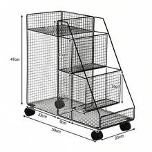 Compact Rolling Iron Storage Cart Under Desk Organiser For Home Office - الأسود - مشاهدة 3