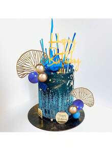 27pcs Bohemian Style Cake Decorations, Gold & Blue Sphere Cake Toppers, Suitable For Weddings, Birthdays And Other Occasions, Gold & Blue Bohemian Theme Party Supplies, Birthday Cake Decorations For Men - Multicolor - View 3
