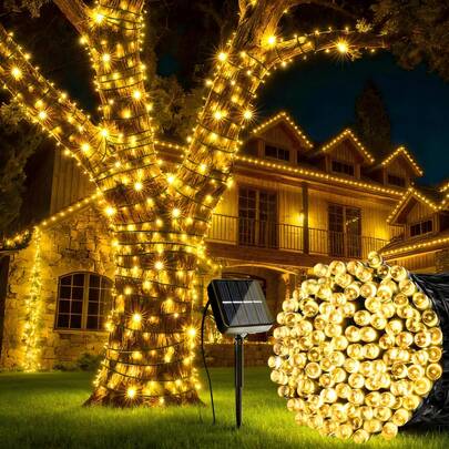 1 Dây đèn LED năng lượng mặt trời, 8 chế độ chiếu sáng, đèn trang trí ngoài trời năng lượng mặt trời, đèn cây năng lượng mặt trời dây xanh lá cây cho vườn, sân, hiên nhà, hàng rào, cây cối, đám cưới, trang trí tiệc lễ hội.