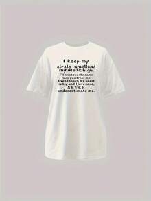 Women's Short-Sleeved Cotton T-Shirt, Short-Sleeved Cotton T-Shirt With Letter Print And Round Neck, Casual Short-Sleeved Top With Dropped Shoulders, Women's Clothing. - 白色 - 查看 2