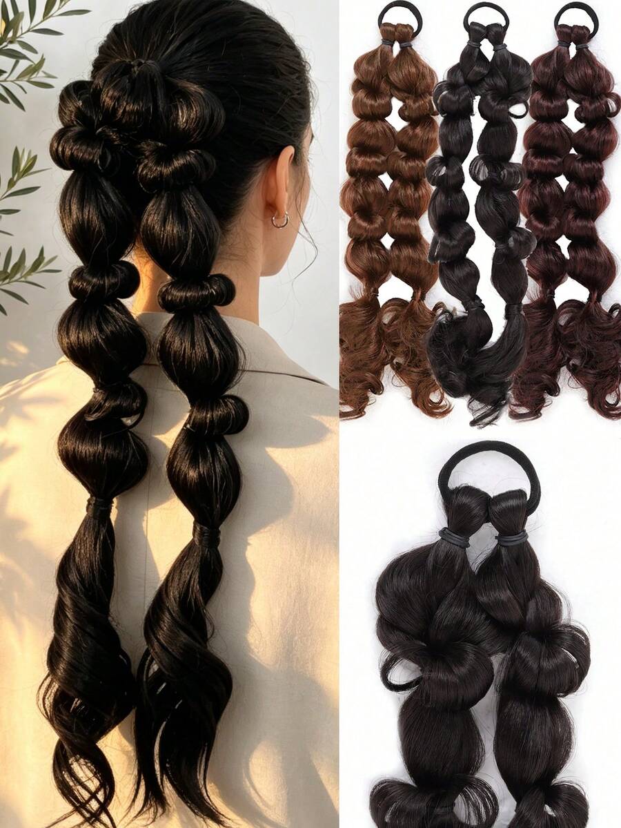 Synthetic French-Style Hand-Braided Bubble Braid Ponytail Wig Long Braid Fluffy Wig Braid