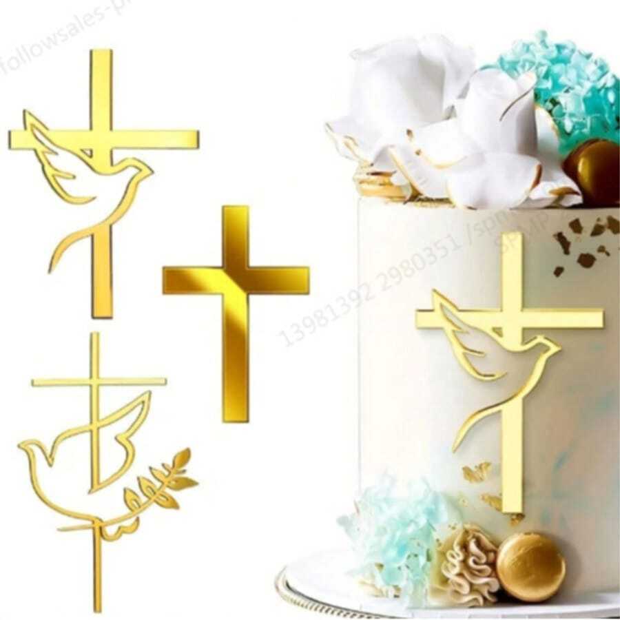 3 pièces, Décorations de gâteau en acrylique avec colombe et croix pour baptême, décoration de gâteau pour première communion, décoration de gâteau pour baby shower, décoration de gâteau d'anniversaire, fournitures de décoration de gâteau DIY, fournitures pour fête chrétienne