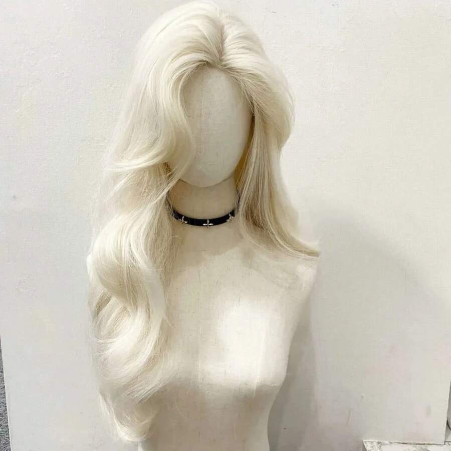 [ PLatinum ]High Temperature Fibre Wig With High Skull Top Layering, White Gold Wavy Wig, Women's Full Cover - PLatinum - View 1