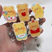 1个2D卡通熊医生、护士、教师证件夹 - 可伸缩证件卡套，可爱熊造型，耐用亚克力材质，医疗角色设计，教师、母亲、护士节日礼物 - 多色 - 查看 2