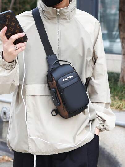 Chest Bag, Men's Leather Bag, Street Versatile Anti-Theft Password Crossbody Bag, Sports Travel Single Shoulder Small Backpack