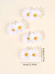 4件套女孩优雅雏菊鳄鱼夹发夹，自然风格发夹，白色仿真花发卡，休闲度假日常佩戴，母亲节礼物，青少年发饰 - 彩色 - 查看 7