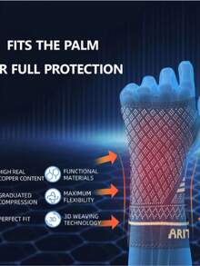 1 Pair ARTITUM Copper-Infused Wrist & Palm Support Gloves - High-Quality Nylon Hand Protection, Black With Gold Accents, Suitable For Basketball, Tennis, Typing And Housework - Adjustable - Multicolor - View 3