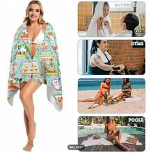1pc Creative Floral & Cat Design Beach Towel - Quick Dry Super Soft Microfiber, Large Size Quick Dry Absorbent Beach Towel, Anti-Sand For Travel, Swimming Pool, Yoga, Gym, Beach Holiday Essential Gift (Single-Sided Print) - Multicolor - View 13