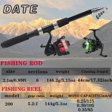 2.1m Fishing Rod And Reel Combo Set, Includes Fishing Reel With Line, Fishing Towel, Fishing Hooks And Other Fishing Accessories, Ready-To-Fish Kit Suitable For Travel And Outdoor Adventure - Black - View 5