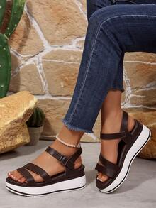 Women's Shoes For Daily Wear Commute Walking With Comfort Platform Sandals Open Toe Adjustable Strap Flatform Wedges - nâu sẫm - Xem 5