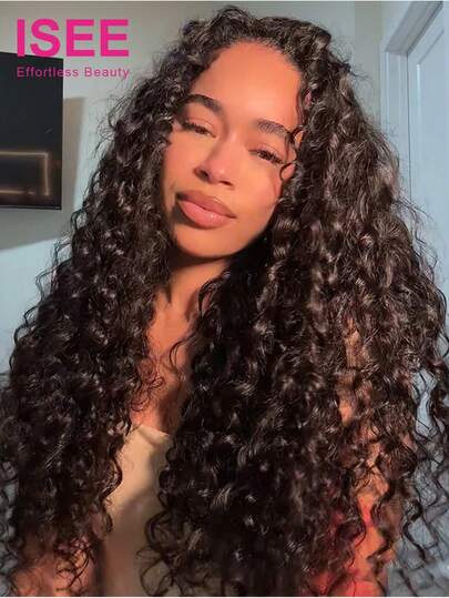 ISEE 蓬松波浪人发半头假发，带抽绳，无缝翻转式，自然色，16-28英寸，180%密度，弹性贴合，高品质，无胶无蕾丝，适合日常佩戴，初学者适用。