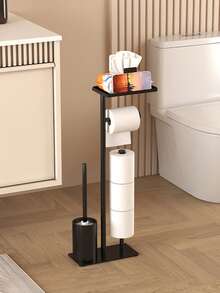 1 pièce Support multifonctionnel pour papier toilette sur pied (avec brosse de toilette), étagère supérieure pour ranger des articles comme le téléphone, les parfums, le savon liquide, la télécommande, porte-serviettes de papier vertical pour la salle de bain - Multicolore - Voir 2