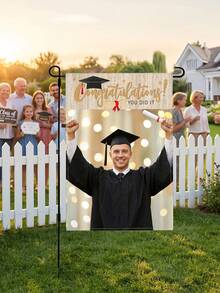 1 pieza Bandera de jardín personalizada para graduación, Foto personalizada, Bienvenida a la fiesta de graduación 2026, Letrero de bienvenida con foto de graduación minimalista, Letrero de fiesta de graduación, Decoraciones para graduados - Multicolor - Ver 5