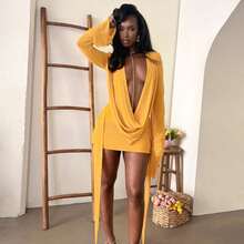 Sexy Oversized Plunging Neckline Mesh Patchwork Backless Mini Dress Pink,Dresses For Women Elegant - Màu vàng - Xem 1