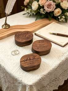 Boîte à bagues personnalisée 2 compartiments/ Boîte à bagues de fiançailles personnalisée/ Boîte à bagues en bois gravée/ Cadeau d'anniversaire pour couple/ Cadeau de porteur d'alliances de mariage - Multicolore - Voir 5