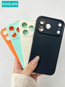 1 pieza Funda de teléfono suave de TPU de color naranja mate sólido Koolife, con gran diseño de recorte de cámara, protección anti-golpes, accesorio de moda diario, compatible con Apple 17/17 Pro/17 Pro Max - Naranja - Ver 11