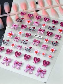 1pc Sweet Valentine's Day Nail Stickers, Lovely Heart & Bow Nail Art Decals, Gradient Flower & Letter Nail Sliders, Glitter Surface, Irregular Shape, Perfect Gift For Women Holiday Party - Multicolor - View 4