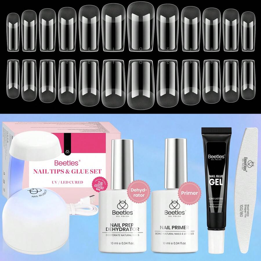 Beetles Gel Nail Kit Short Almond Gift Spree Easy DIY Extension Set Gift For Women - Square Medium 576pcs(Etch-x Nail Kit) - View 1