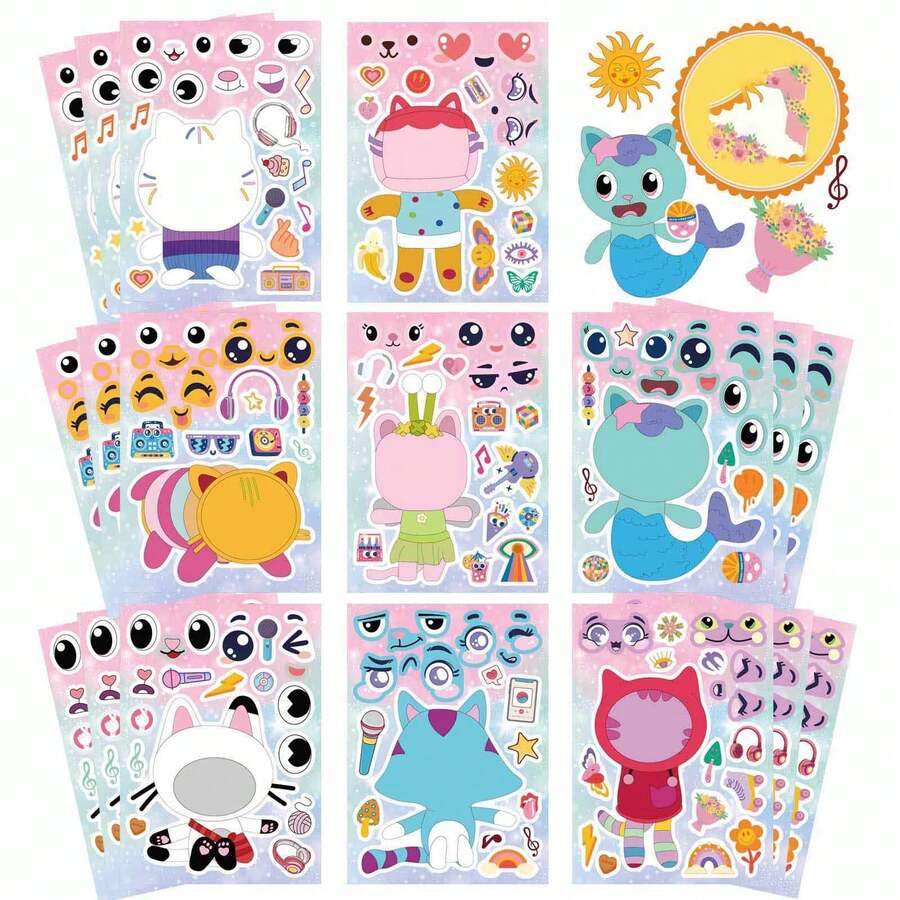 1 Set/8pcs Gabi Doll House Cartoon Stickers, Large Size Waterproof Stickers, New Year/Valentine's Day/Easter Gift [Random Styles] - Multicolor - View 1