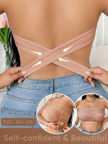 Top de tirantes finos sin tirantes con patchwork de encaje y hebilla trasera para mujer - Albaricoque - Ver 2