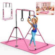 Gymnastics Bar For Kids, Gymnastics Horizontal Bar With Adjustable Height Foldable Training Bar With Mat For Home Practice - Pink - View 12
