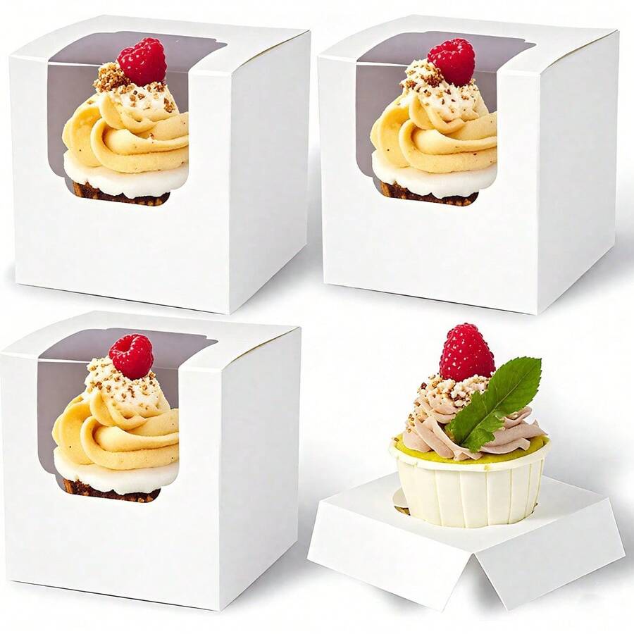 20 hộp đựng bánh cupcake, hộp tự nở, hộp màu trắng đã được lắp ráp sẵn với cửa sổ và khay lót, thích hợp cho sinh nhật, đám cưới. - Xem 1