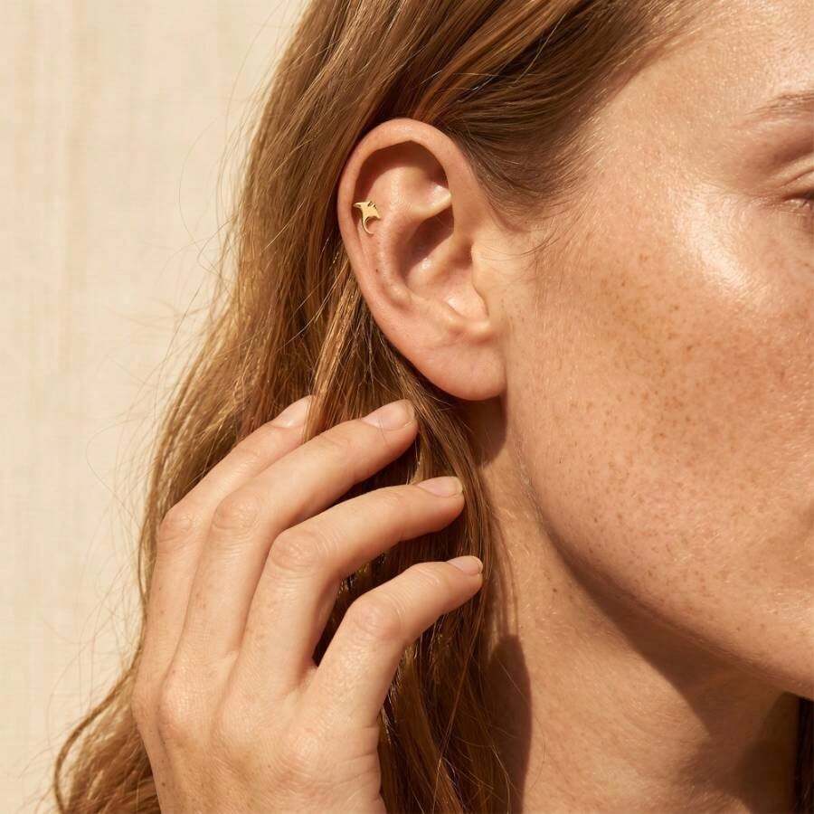 1件18K镀金925纯银极简曼陀罗鱼形平底耳钉，海洋动物穿孔饰品，适合日常佩戴/派对/生日礼物 - 金色 - 查看 1