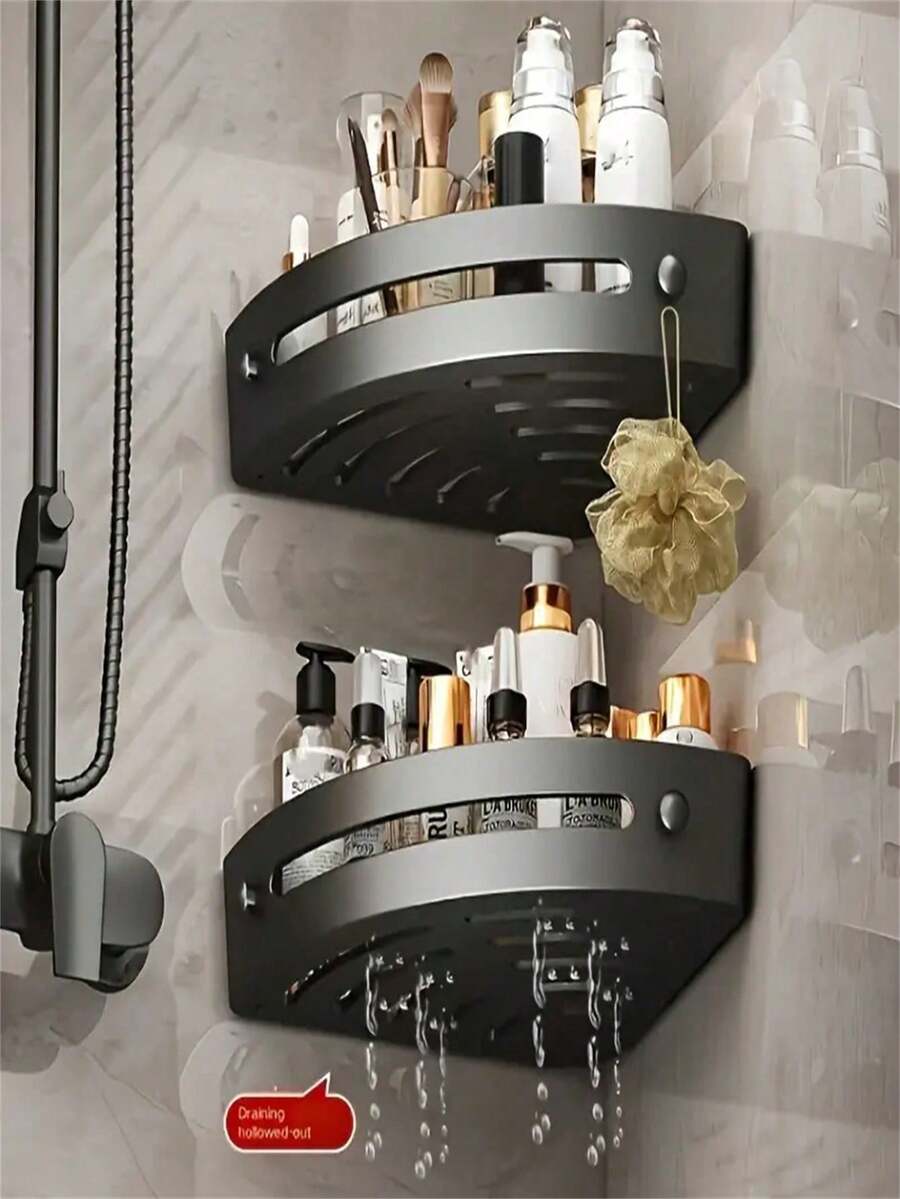 1/2 piezas Estantería de esquina para pared sin taladro, estantería de almacenamiento para baño y cocina, incluye adhesivo y tornillos, adecuada para almacenar champú y cosméticos