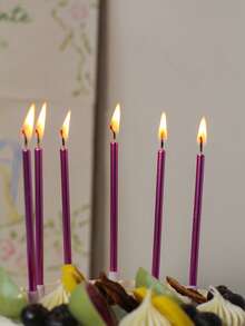 6 piezas Palo largo de cumpleaños pastel velas - Morado - Ver 2