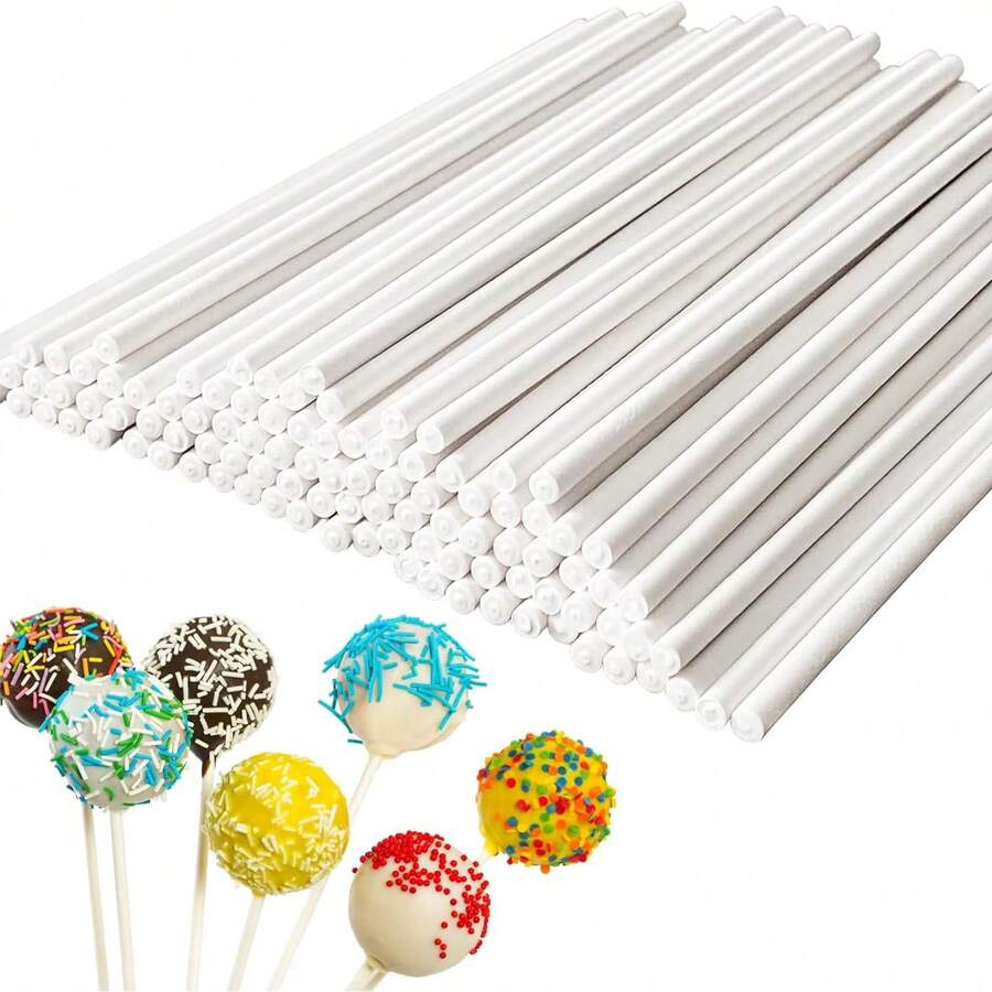 500 que kẹo mút màu trắng, que giấy làm kẹo mút, thích hợp cho việc làm kẹo chuyên nghiệp, các khóa học làm bánh, bộ dụng cụ tự làm sô cô la/bánh quy, bánh que, bánh quy que, kẹo cầu vồng, tự làm. - Xem 1