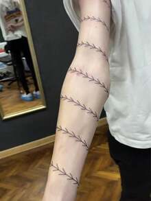 1pc Washable Minimalist Black Stitching Line Temporary Tattoo, Arm/Wrist Personalized Creative Waterproof Sticker, Lasts 2-3 Days - Black - View 3