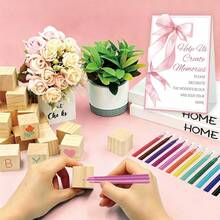 Pink Bow Baby Shower Game Sign Set, Pink Bow Party Decorations, Includes Game Signs, Blank Wooden Blocks And Colored Pens, For Designing Your Baby Shower Games, Suitable For Baby Shower Games And Gender Reveal Party Supplies. - Pink Bow-themed Wooden Block Game Set - View 4