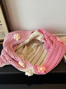 这款时尚波西米亚风多色斜挎包，采用海龟图案钩编设计，大容量敞口手提包，米色涤纶材质，散发着复古手工质感和夏日气息。适合休闲外出和海滩度假，可作为沙滩手提包、旅行配件、波西米亚风格包袋、编织纹理包袋、大容量手提包，是度假必备，也适合工作、返校、波西米亚风穿搭、沙滩包、钩编、假日、海滩度假等场合。 - 粉色 - 查看 5