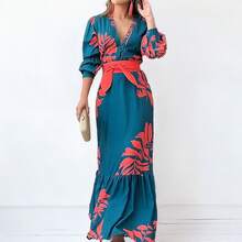 2026 Spring New Women's Clothing: Cross-Border European And American Dress, Fashionable Slim-Waisted Printed Tie-Waist Long Dress - 圖片色 - 查看 7