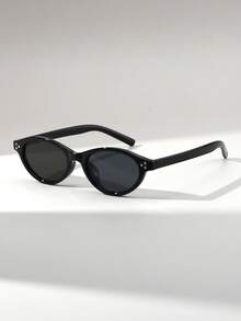 1 Pair Women's Cat Eye Rivet Small Frame Glasses, Retro Personalized Street Style Fashion Eyewear - Multicolor - View 2