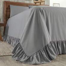 Laila Queen Size 400 Thread Count Quilt Set With Ruffle, 3 Pieces, Micropercal - Grey - View 4
