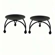 1 pieza Mini soporte de hierro geométrico redondo para velas, decoración de escritorio, decoración de habitación, regalo - Negro - Ver 6