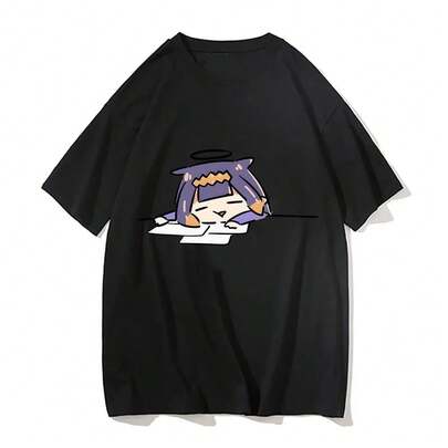 Ninomae Inanis Tako Cartoon Anime Printed T Shirt Men Outdoor Hip Hop Harajuku Vintage Clothes Casual O-Neck Loose Short Sleeve