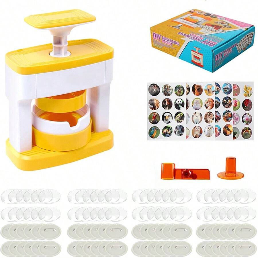 1 Set Máquina para hacer insignias, 55mm (2.16") Creador de botones de alfiler DIY con 48 patrones y piezas de botones, Máquina de prensa creativa multifuncional portátil con kit de perforación de insignias y cortador circular, Regalo ideal de artes y manualidades para fiestas, proyectos escolares, sin instalación
