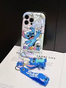 Disney Has Authorized, Phone Case - Chain Set, The Stitch Lilo & Stitch Phone Case Plus A Silicone 3D Or Fluffy Style Stitch Bracelet With Metallic Ring Removable Bracelet, Stitch And Angel Pattern, Compatible With Iphone 17/16/15/14/13/12/11/XS/XR/X Plus Pro Max, Wavy Design Phone Case For Girl, A Stylish Cartoon Summer Phone Case, The Perfect Gift Choice, Phone Protection, Durable Phone Cover, Great Gift For Friends And Family - 白色款式A - 查看 4