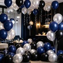 Metallic Navy Blue Party Balloon Set, Includes 18/36pcs 10-Inch Navy Blue, Metallic Silver And Matte Black Latex Balloons, Optional Ribbon Matching, Perfect For Birthday, Theme Party, Shower, Wedding, Valentine's Day, Proposal Engagement, Anniversary, Prom, Gender Reveal Decoration And Other Important Holiday Indoor/Outdoor Photo Props Decoration - View 3