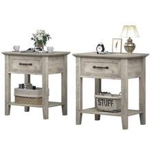 Juego de 2 mesitas de noche modernas – Mesas auxiliares de madera con cajón, estante abierto de 2 niveles – Mesita de noche cuadrada para dormitorio, sala de estar, dormitorio o oficina – Blanco y gris - Gris - Ver 7