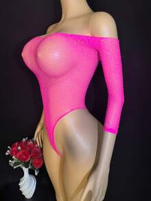 1pc Women's Sexy Jumpsuit, Women's Lingerie, Valentine's Day, Sexy Underwear, Outdoor Jumpsuit, Women's Sexy Swimsuit Bikini Lingerie - Hot Pink - View 2