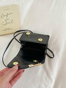 Bolso bandolera mini con estampado de leopardo, bolso de maquillaje de moda con solapa de metal con estampado de leopardo, monedero de mujer - Negro - Ver 11